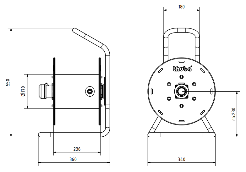 Cable reel CR17 with 1x flange socket 3-pole 16 A, 1x plug 3-pole 16 A