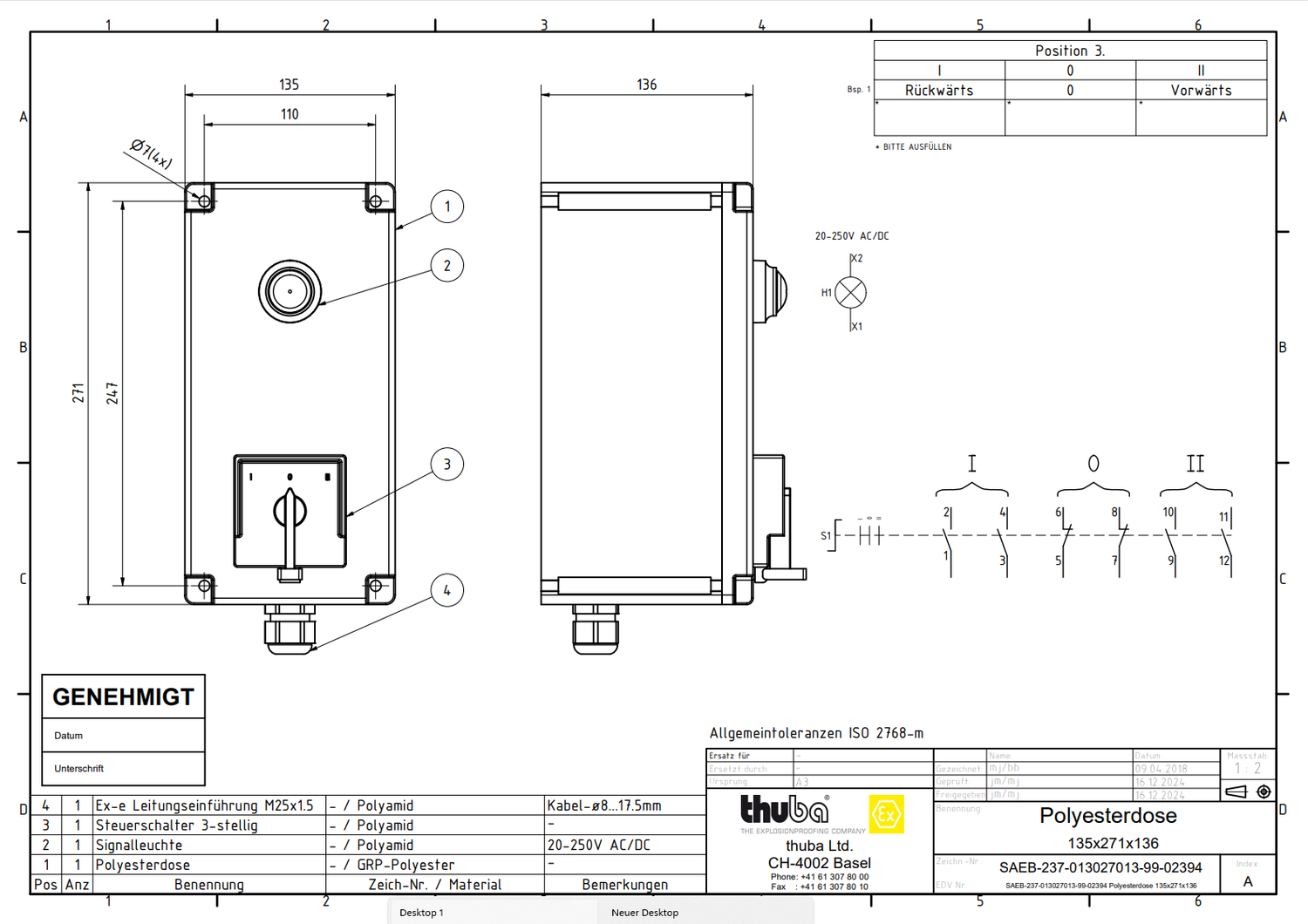 Control switch with 2×NO, 2×NC, 2×NO