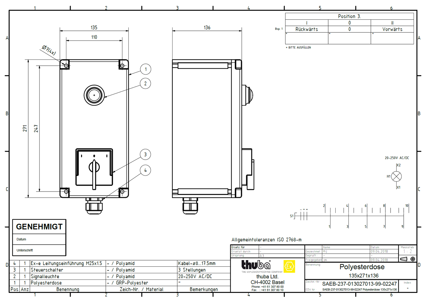 Control switch with 1×NO, 3×NC, 1×NO