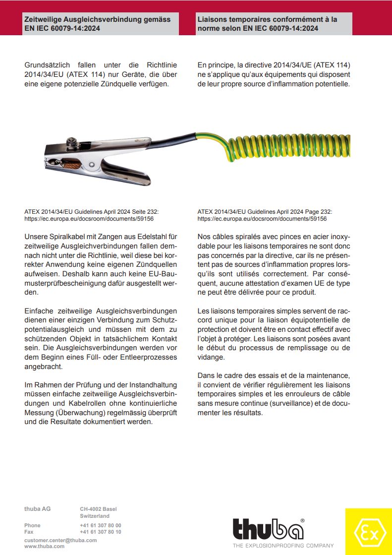 Spiral cable with 1 grounding clamp, 2 m