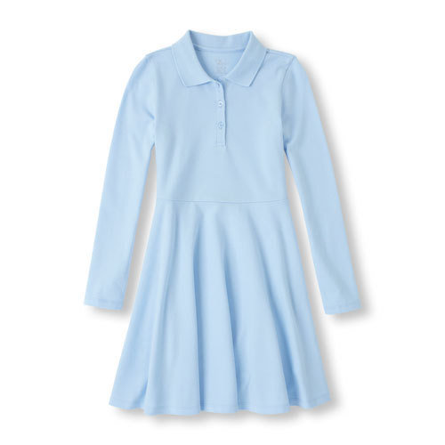 Elementary Grades Girls Long Sleeve Polo Uniform Shirt with School Monogram