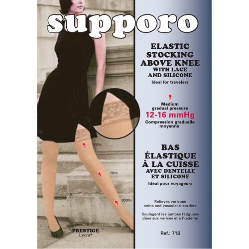 Supporo Bas Support 12-16 mmHg Élastique à la Cuisse avec dentelle et silicone
