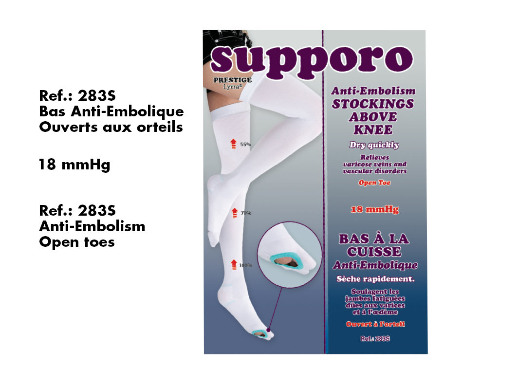 Supporo Thigh Anti-Embolism Elastic Stockings. Open Toe.