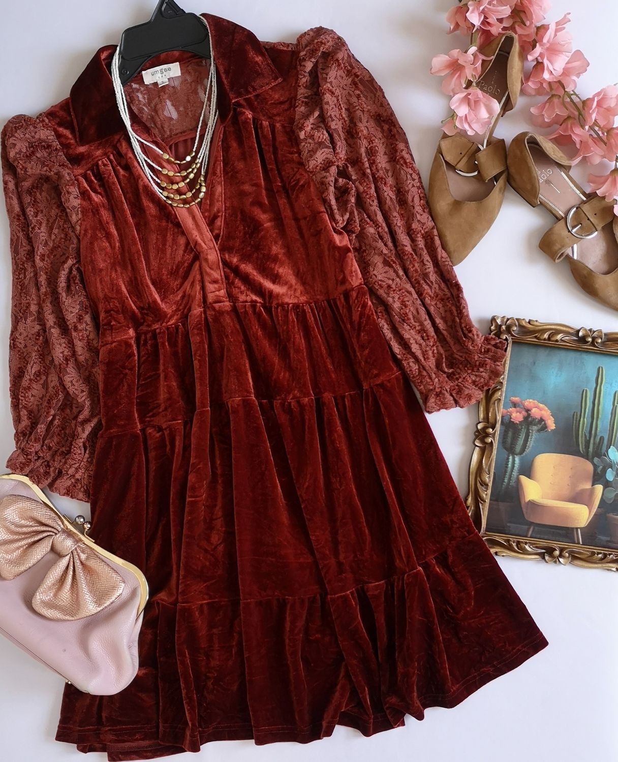 VESTIDO MANGAS BOMBACHAS 