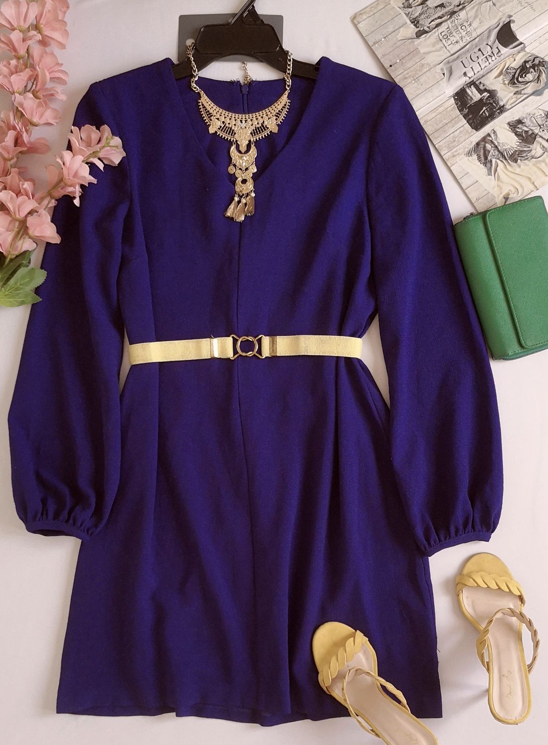 VESTIDO MANGAS BOMBACHAS INCLUYE CINCHO