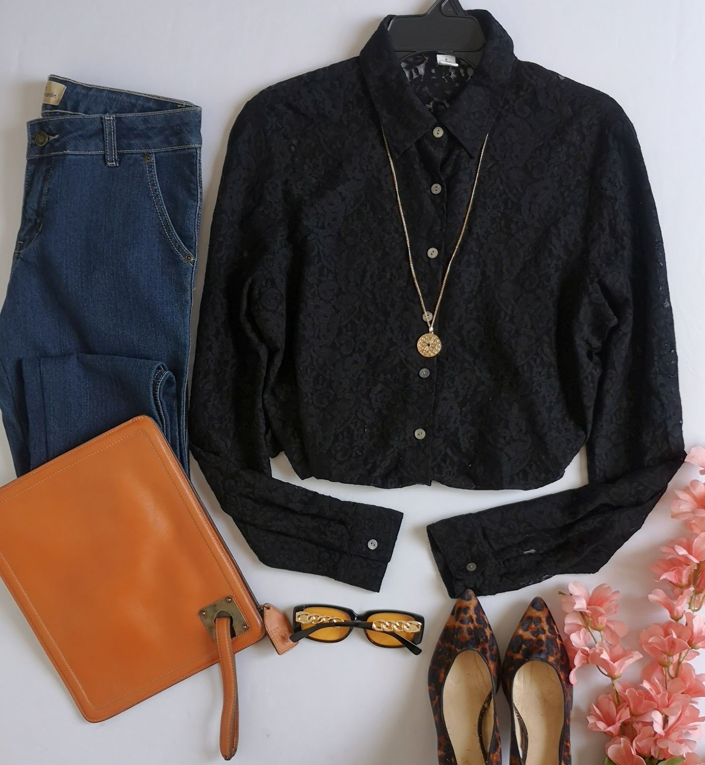 BLUSA MANGA LARGA DE ENCAJE INCLUYE COLLAR