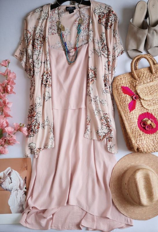 VESTIDO EN CAPAS CON KIMONO DE ALGODÓN 💙
