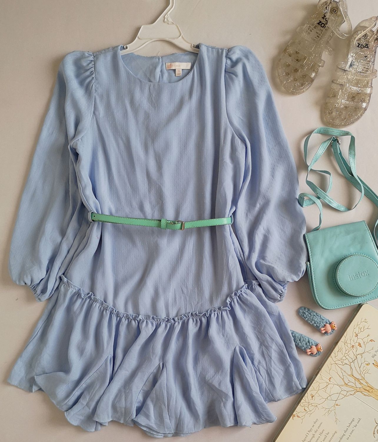 VESTIDO MANGA BOMBACHAS INCLUYE CINCHO