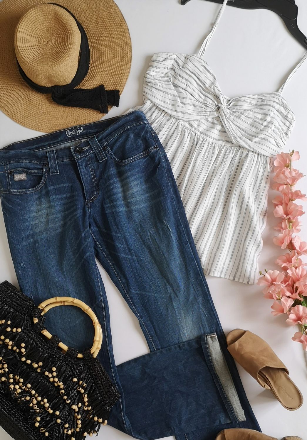 BLUSA JEANS CINTURA MEDIA CON BLUSA DE TIRANTES
