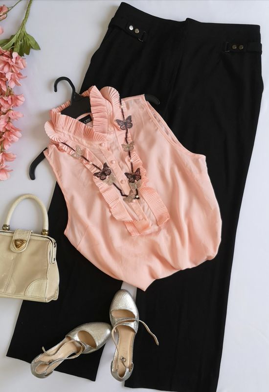 PANTALÓN TIPO PALAZZO Y BLUSA CON OLANES ⚓💙