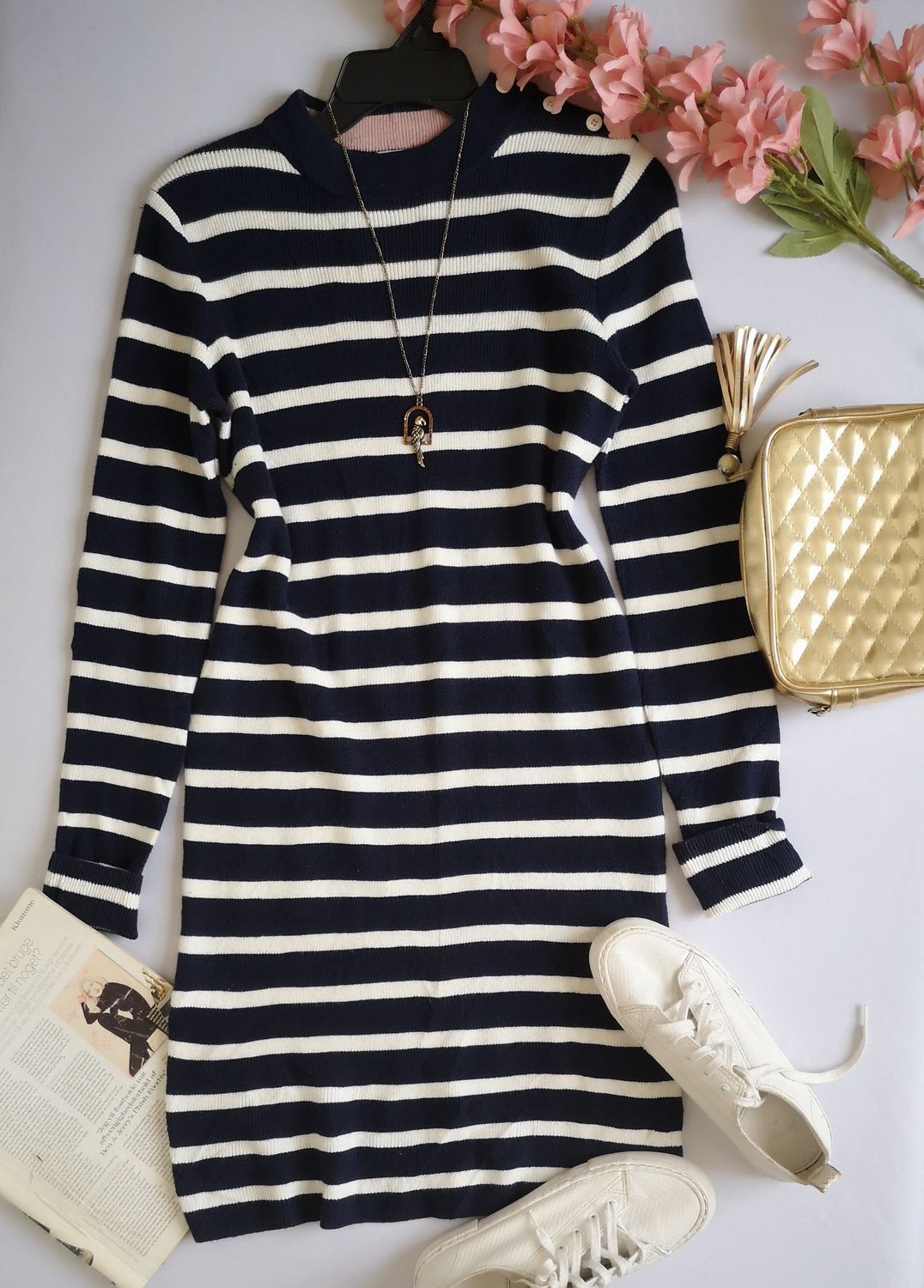 VESTIDO TIPO SUÉTER TALLADO INCLUYE COLLAR ❤️