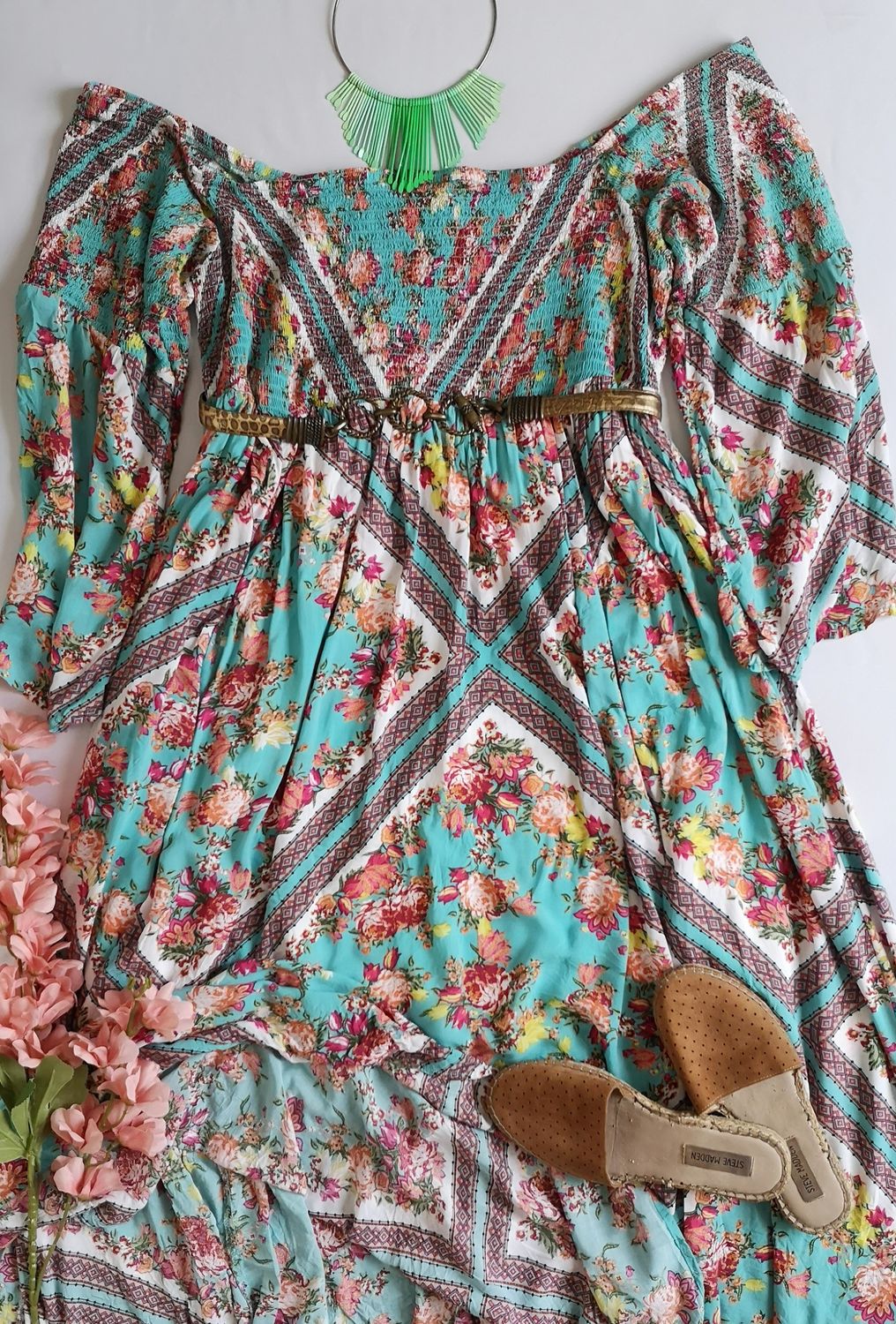 MAXIVESTIDO HOMBROS DESCUBIERTOS INCLUYE CINCHO 🦋
