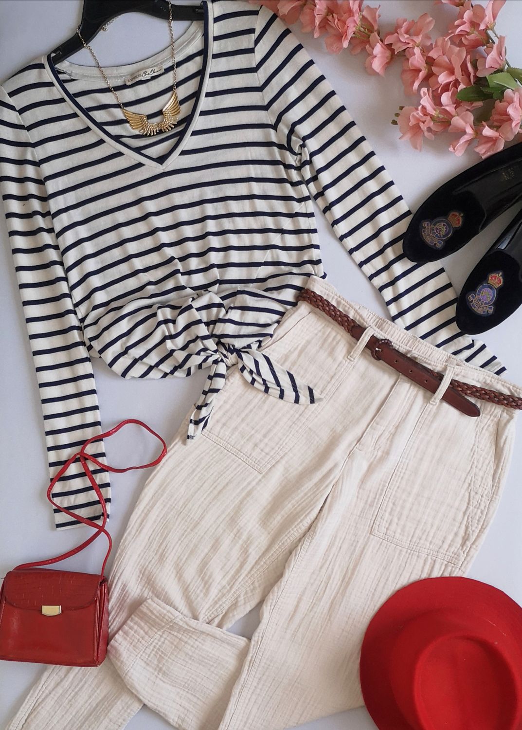 BLUSA CON NUDO Y PANTALÓN DE ALGODÓN