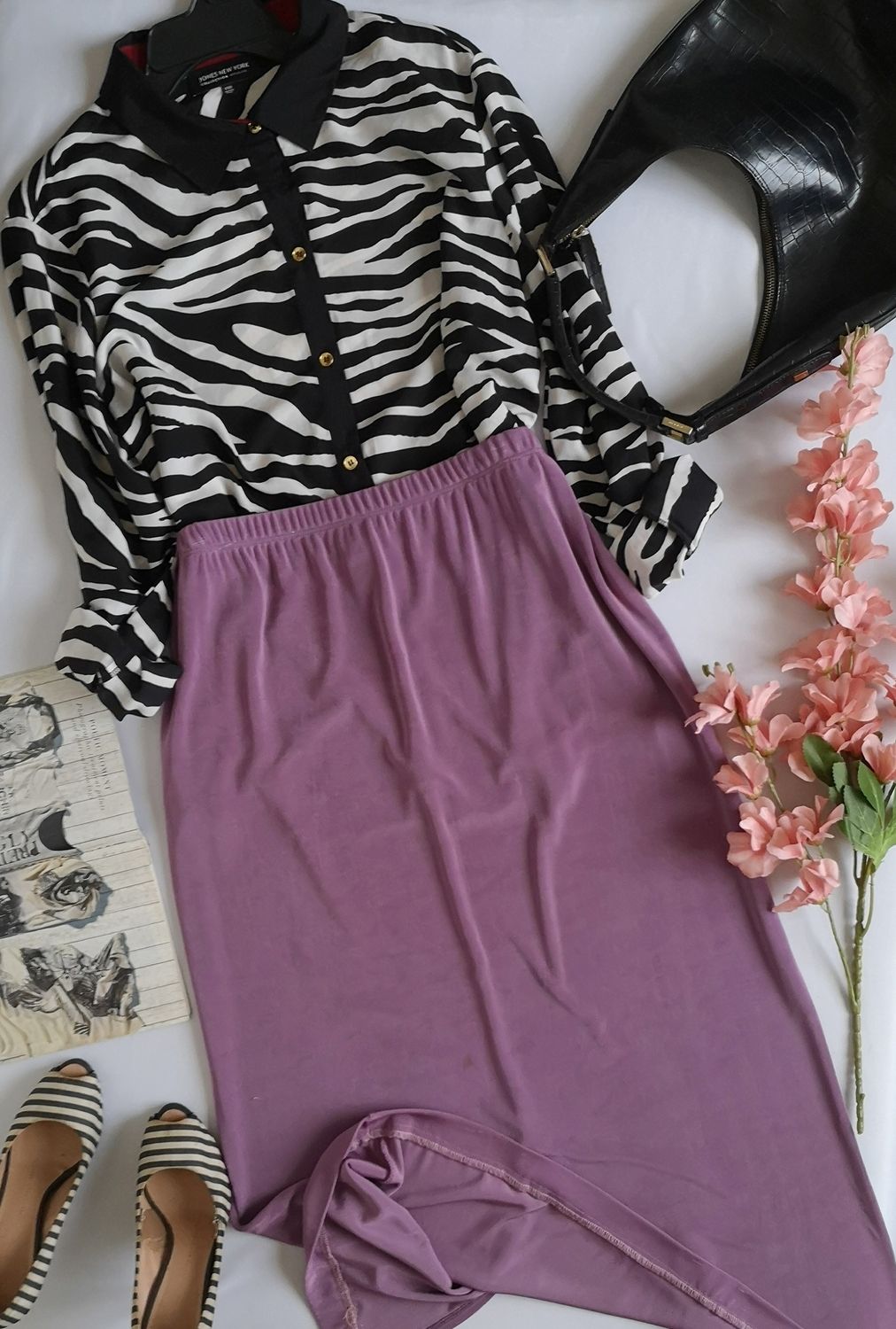 BLUSA MANGA LARGA Y FALDA MIDI TELA STRECH