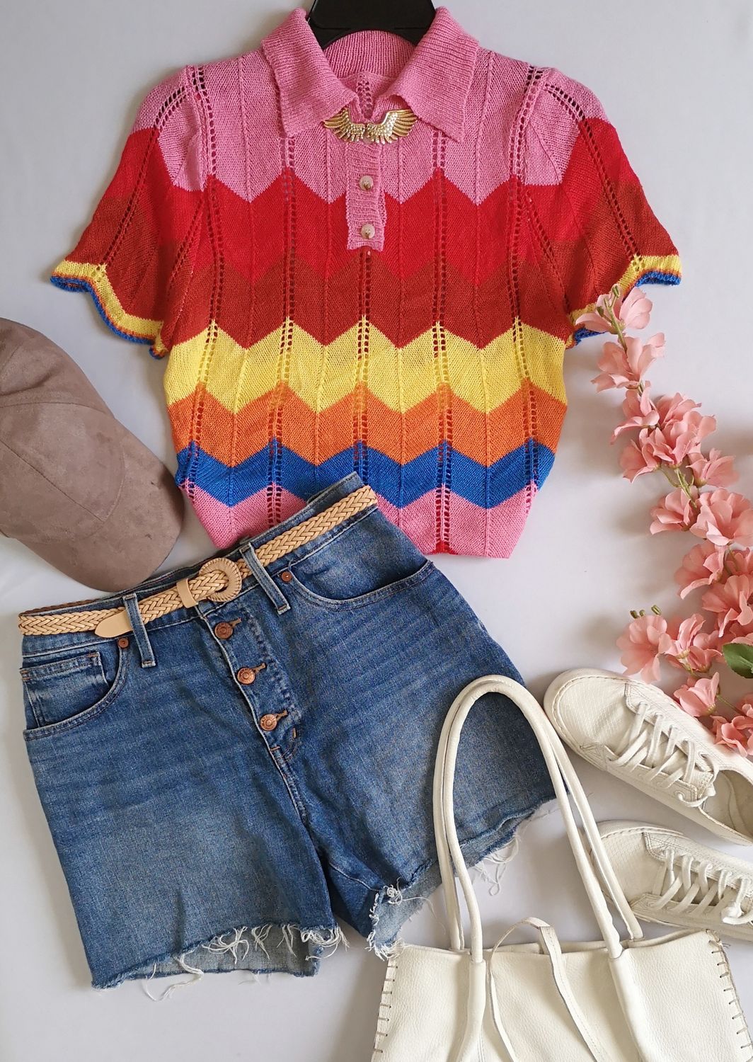 SHORT CON BOTONES ADELANTE Y BLUSA TEJIDA ⚓