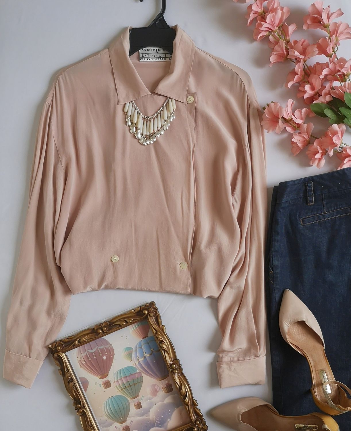 BLUSA TRASLAPADA DE SEDA INCLUYE COLLAR