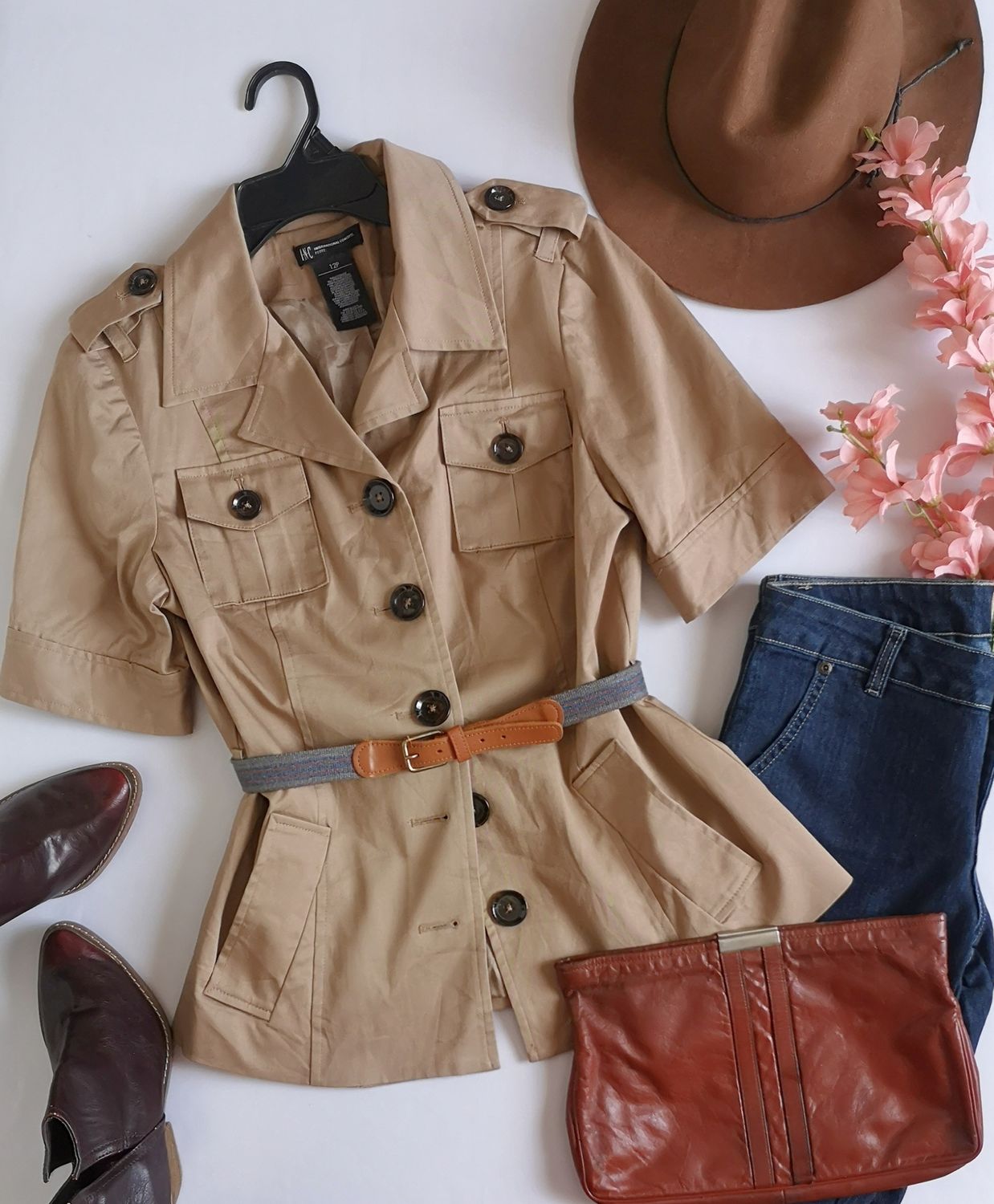 CHAQUETA DE GABARDINA MANGA CORTA