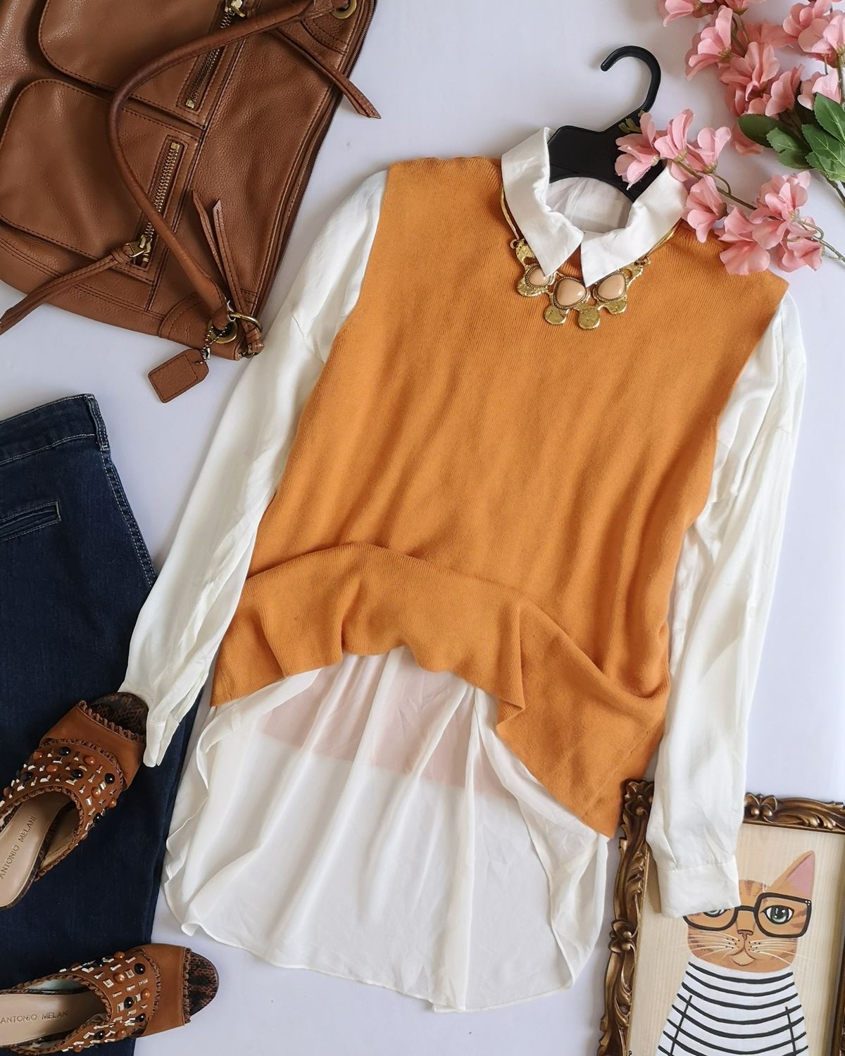 CHALECO Y BLUSA DE CHIFÓN ESTILO ANCHO ❤️