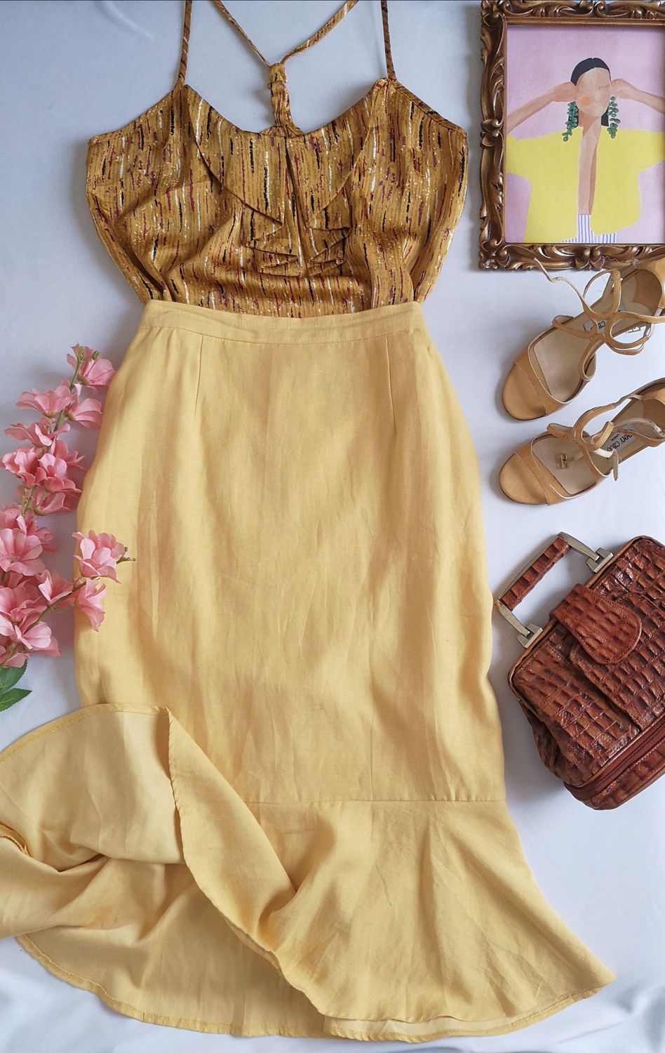 FALDA MIDI DE LINO Y BLUSA TIPO SEDA