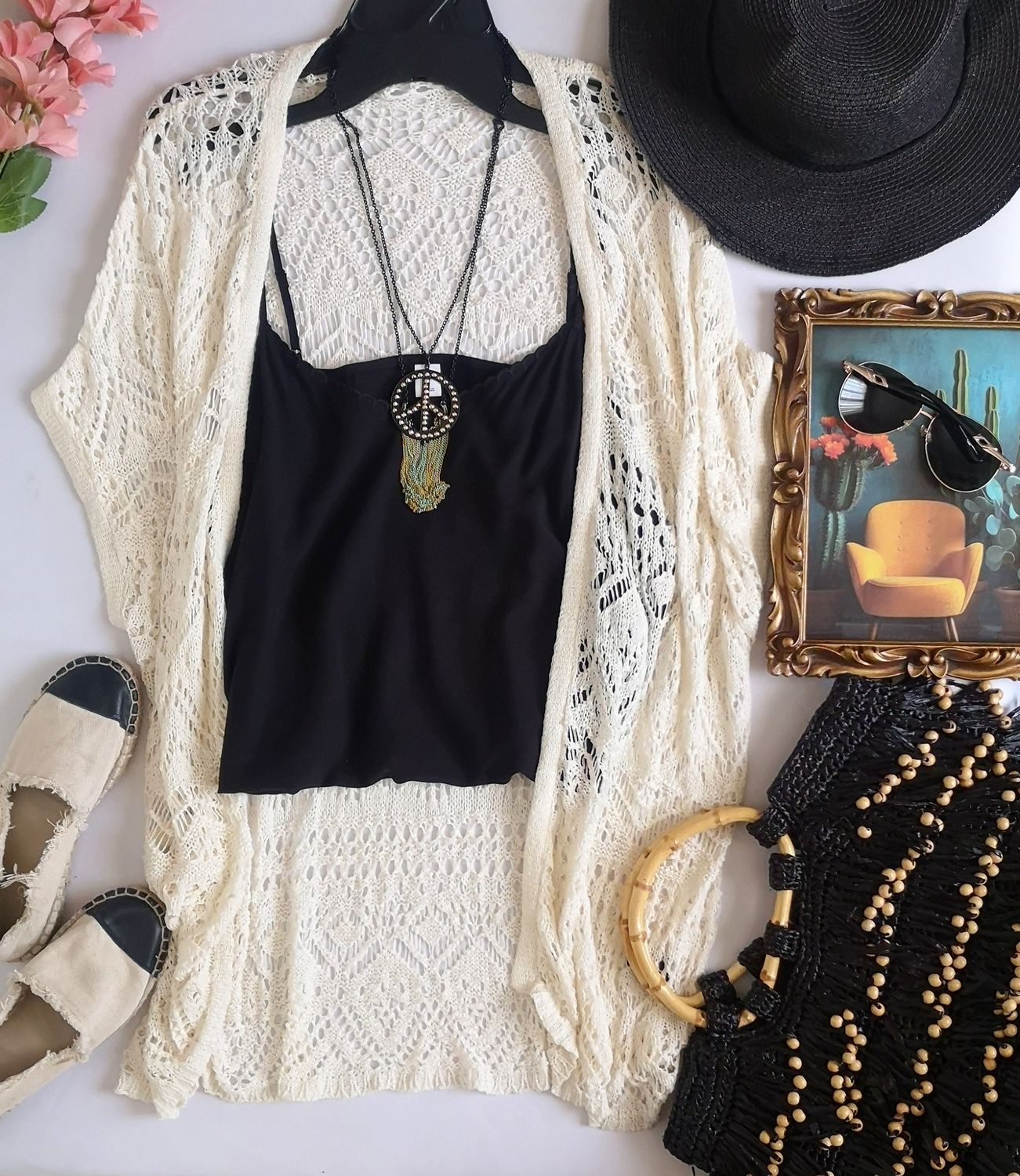 KIMONO TEJIDO Y BLUSA DE TIRANTES