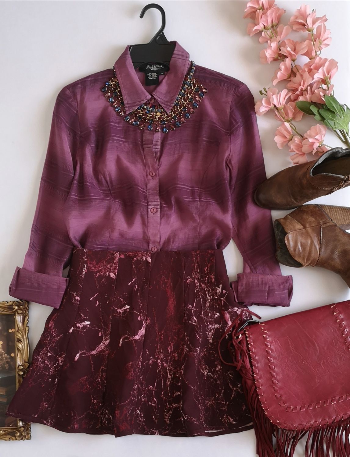 BLUSA MANGA LARGA Y FALDA CORTA CON ZIPPER ATRÁS ⚓