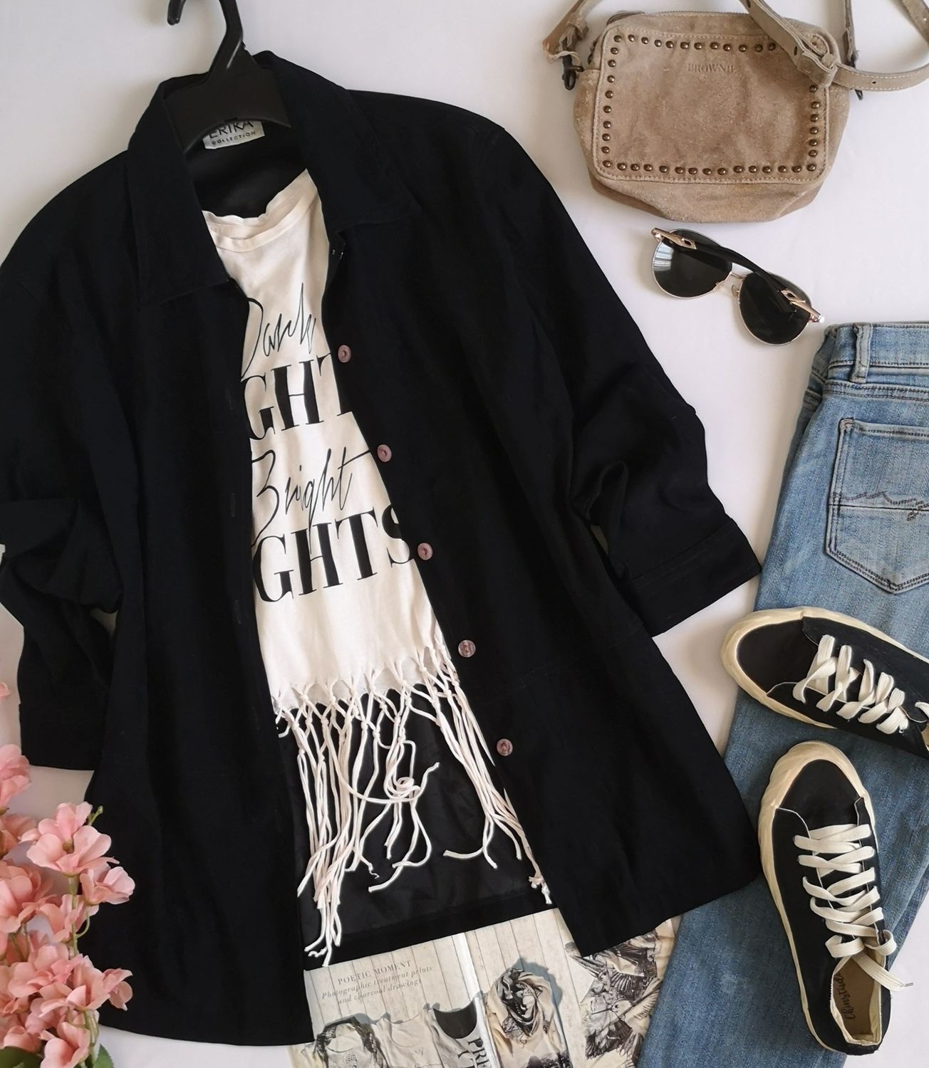 SOBRE CAMISA TELA PIEL DE DURAZNO Y PLAYERA CON FLECOS