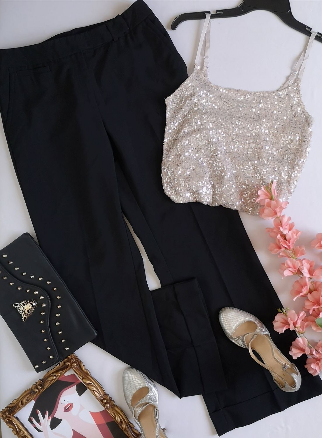 PANTALÓN TIPO PALAZZO Y BLUSA DE LENTEJUELAS