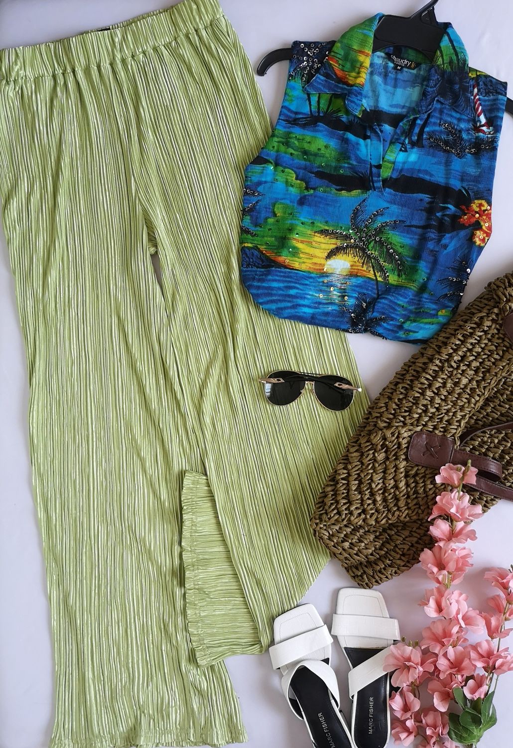 PALAZZO CORRUGADO Y BLUSA SIN MANGAS ⚓