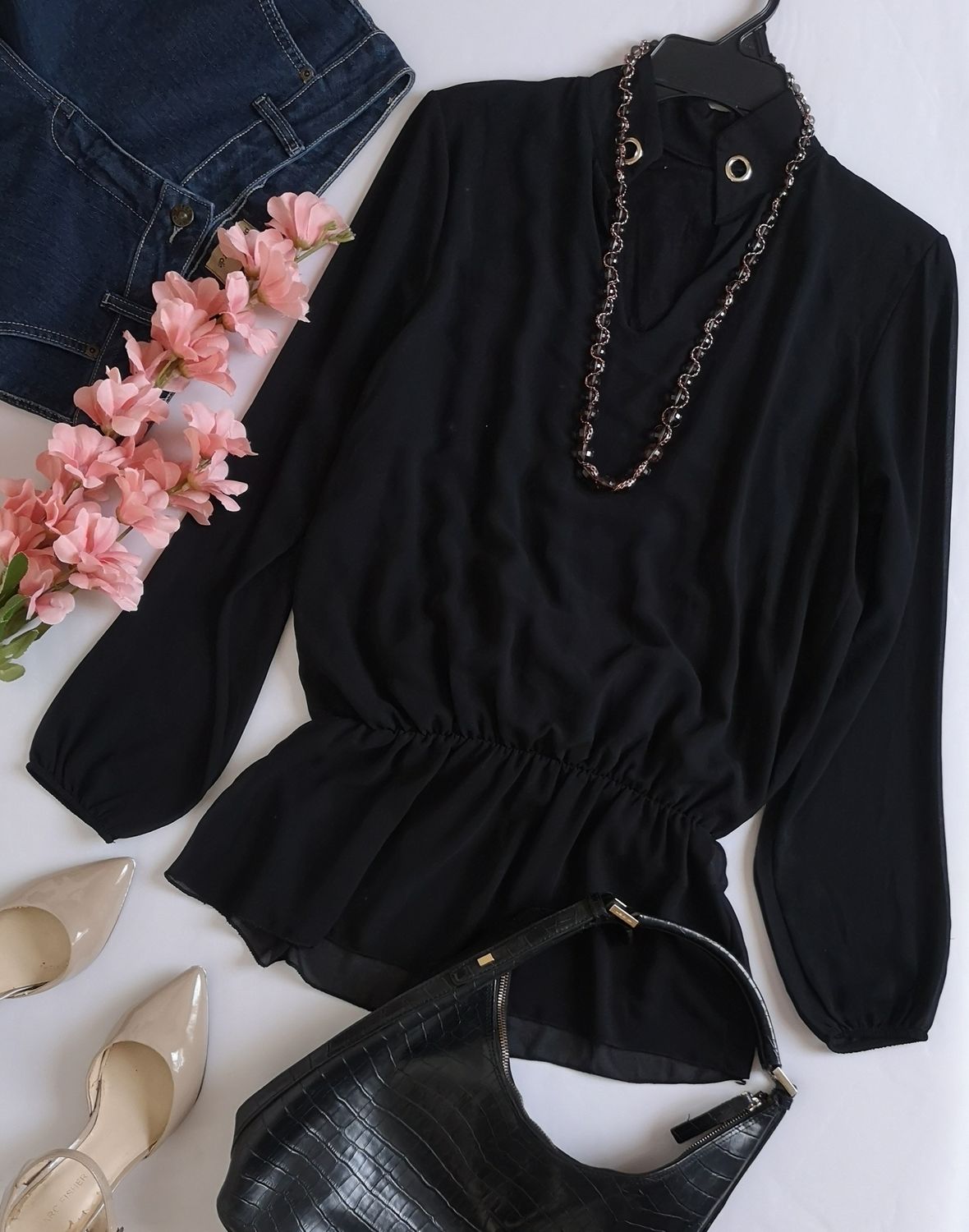 BLUSA DE CHIFÓN INCLUYE COLLAR