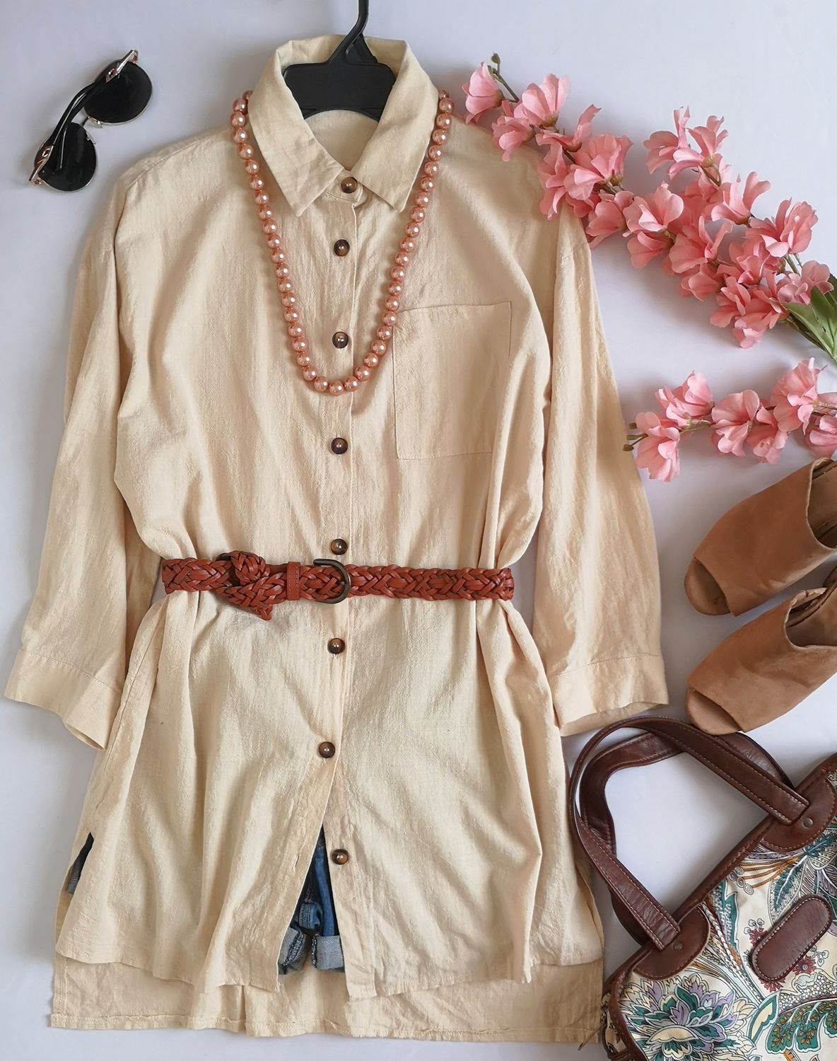 BLUSA LARGA DE ALGODÓN INCLUYE CINCHO