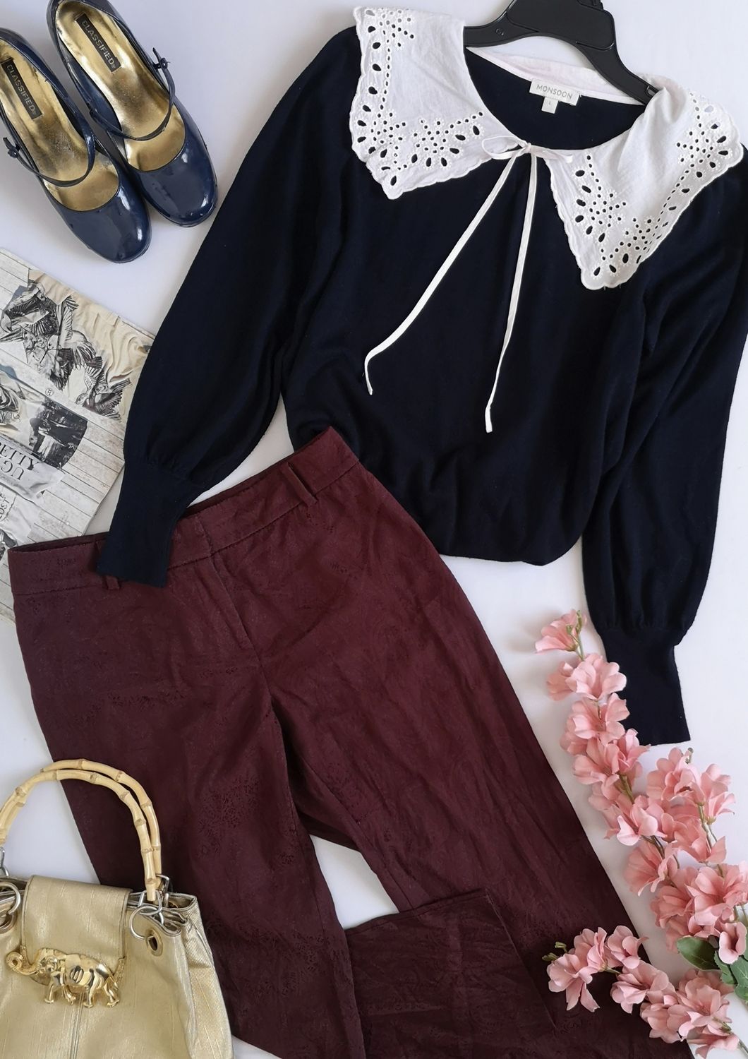 BLUSA CUELLO BEBE Y PANTALÓN CORTE RECTO