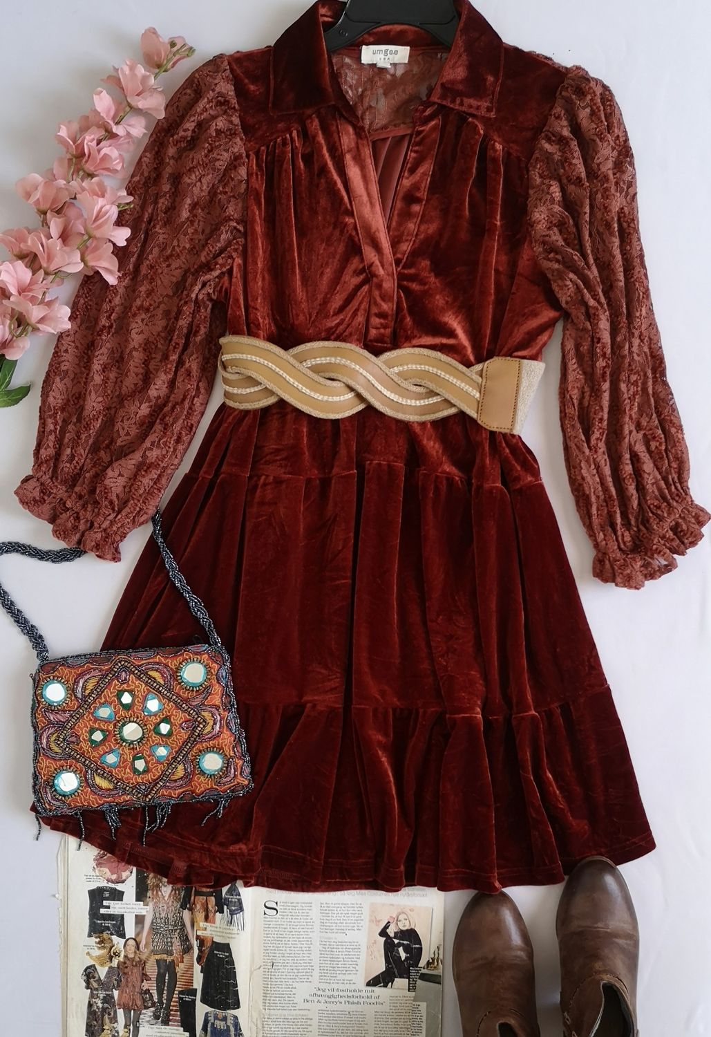 VESTIDO MANGAS BOMBACHAS INCLUYE CINCHO