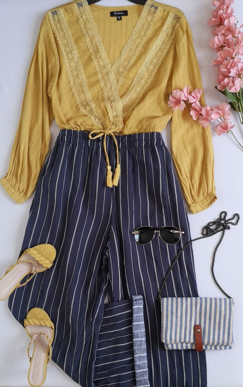 BLUSA TIPO PEPLUM Y PALAZZO DE LINO