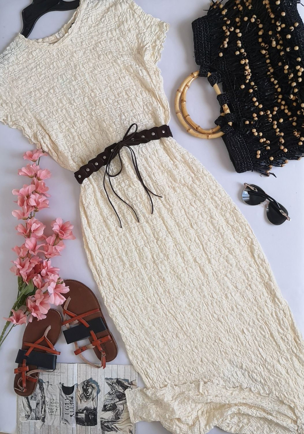 VESTIDO TALLADO SEMITRANSPARENTE INCLUYE CINCHO