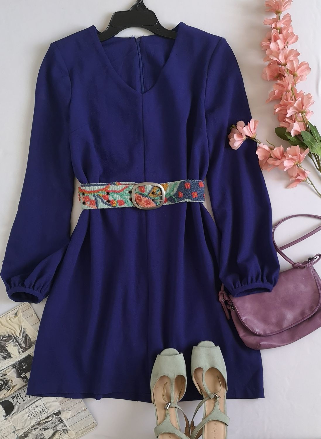 VESTIDO MANGAS BOMBACHAS INCLUYE CINCHO