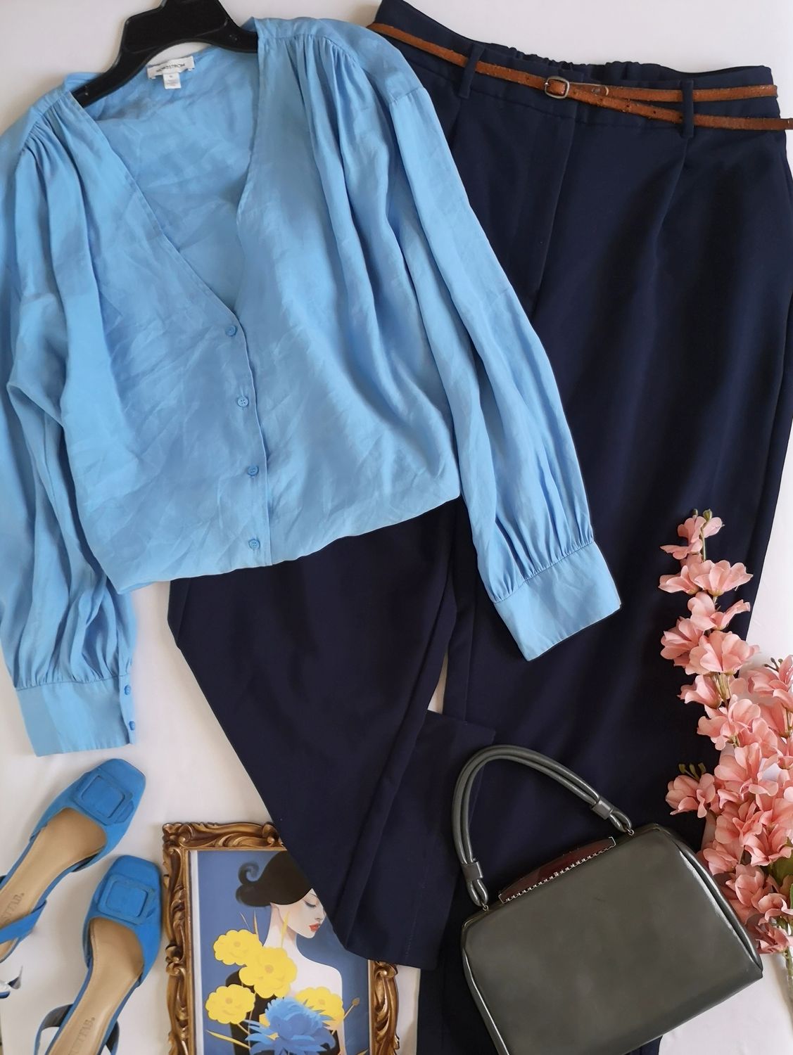 PANTALÓN WIDE LEG Y BLUSA MANGAS BOMBACHAS ❤️