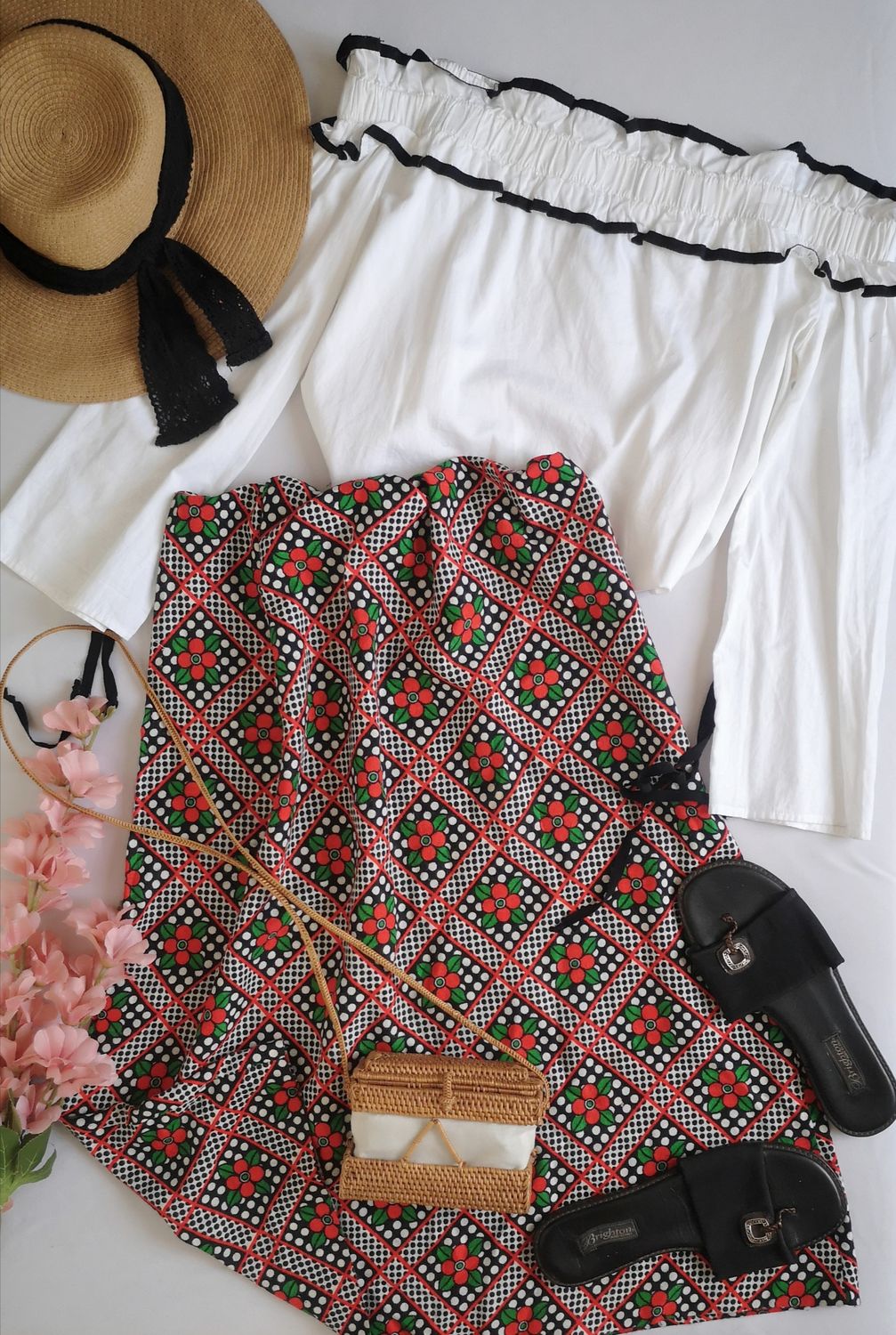 FALDA MIDI Y BLUSA HOMBROS DESCUBIERTOS ⚓