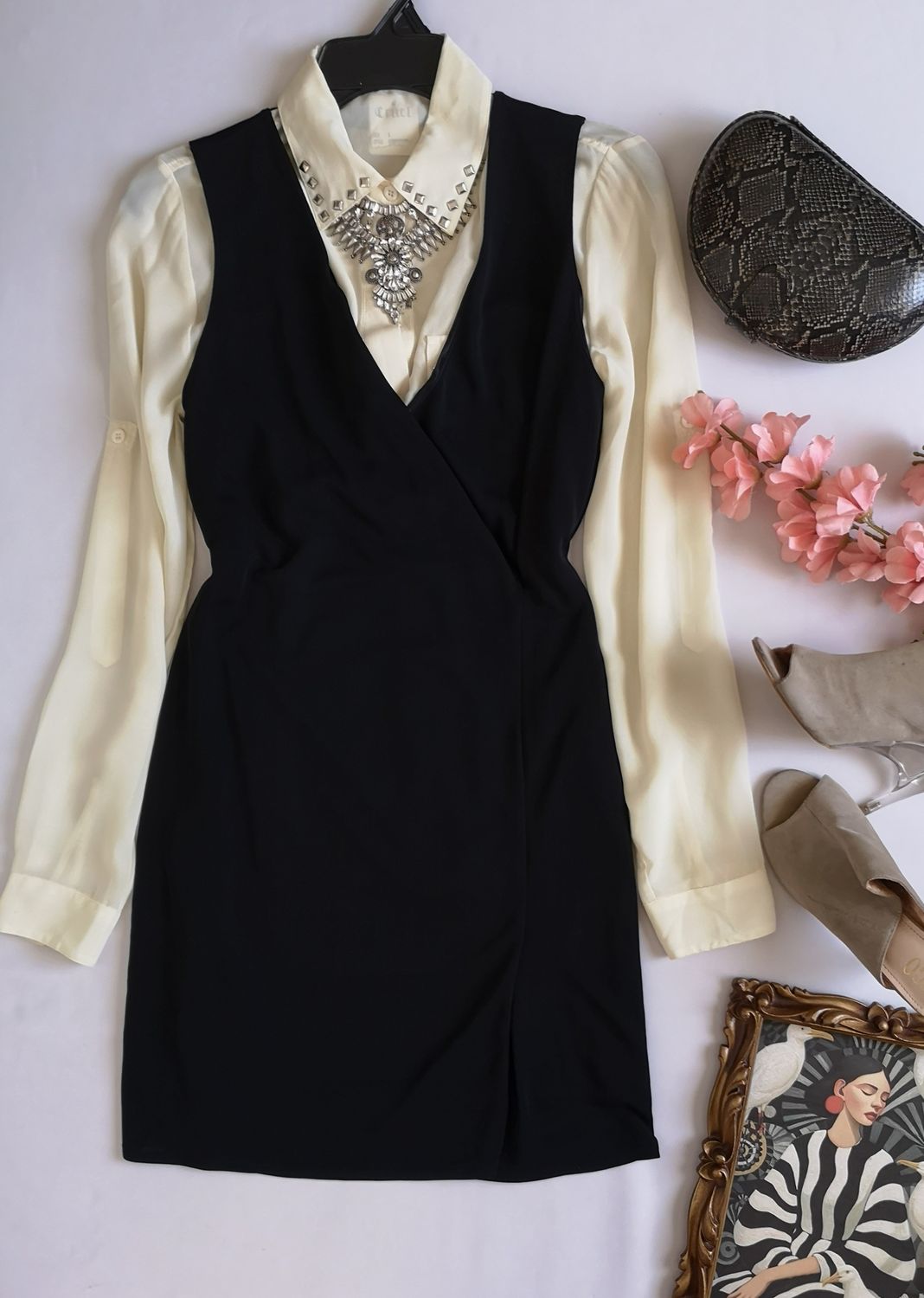 VESTIDO TRASLAPADO CERRADO CON BLUSA NUEVA DE CHIFÓN ❤️