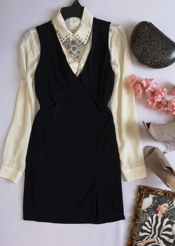 VESTIDO TRASLAPADO CERRADO CON BLUSA NUEVA DE CHIFÓN ❤️