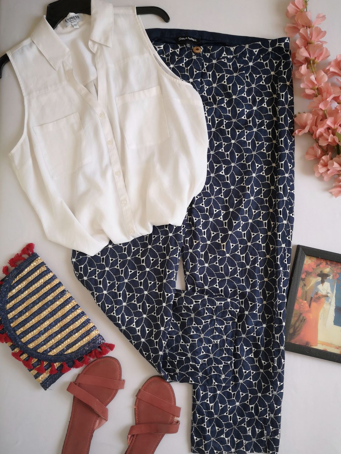 BLUSA SIN MANGAS CON PANTALÓN BORDADO INGLÉS ❤️