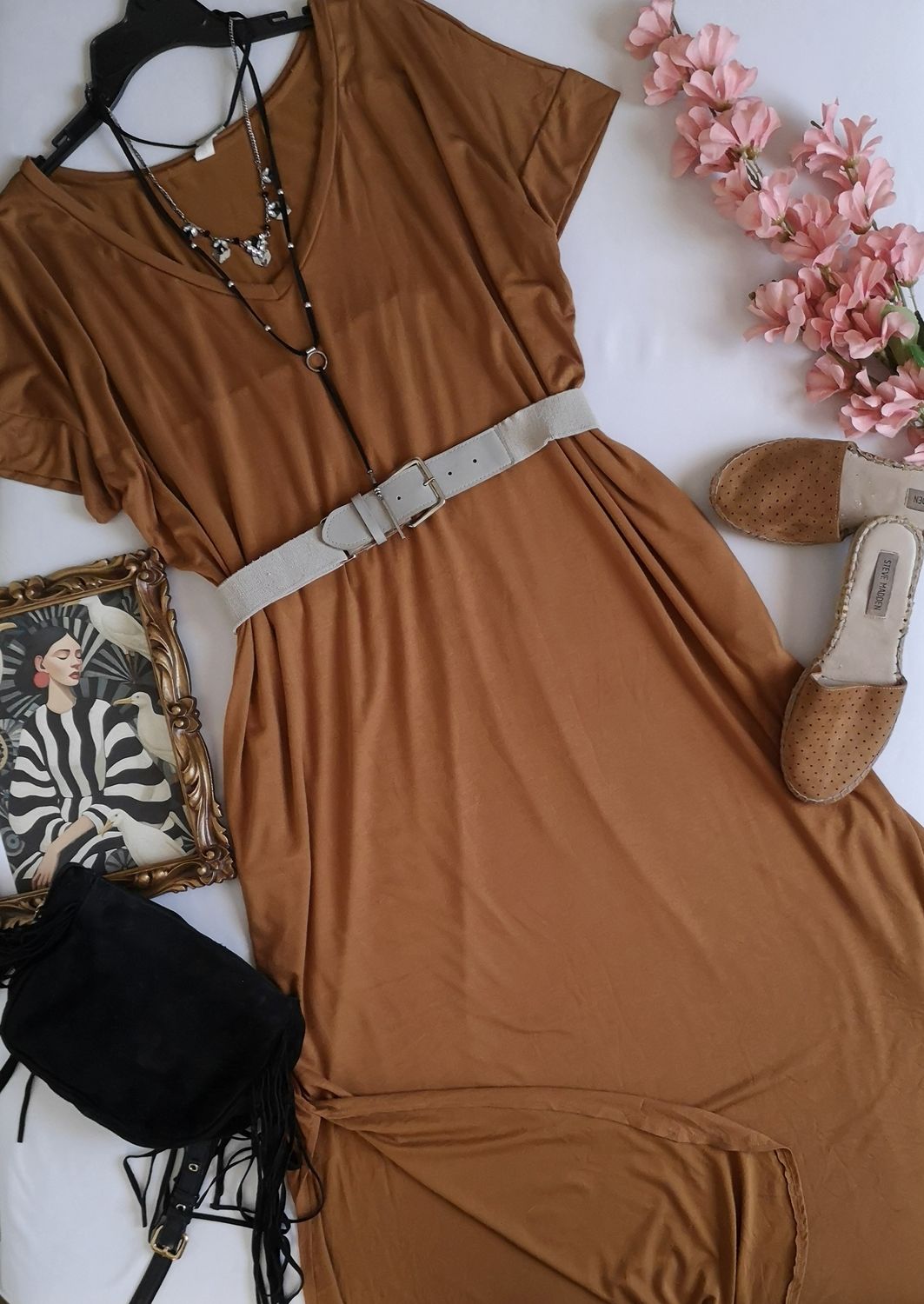 MAXIVESTIDO CON BOLSAS A LOS LADOS INCLUYE CINCHO