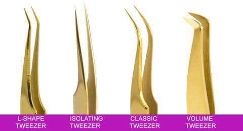 A set of 4 Eyelash extension tweezers