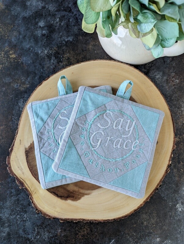 Say Grace Quilted Patchwork Pot Holders