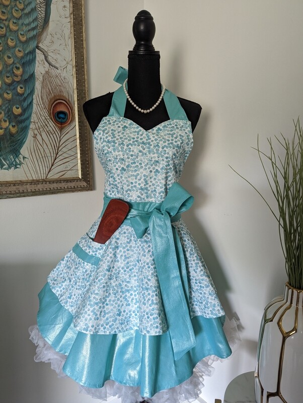 Pretty in Pacific Blue Glitter Hostess Apron