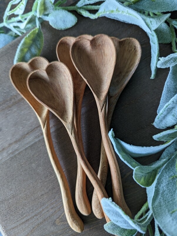 Hand-Carved Wooden Wiggle Heart Spoon - Serving Spoon