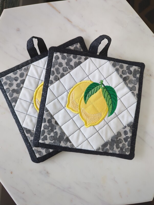 Lemon Quilted Patchwork Pot Holders