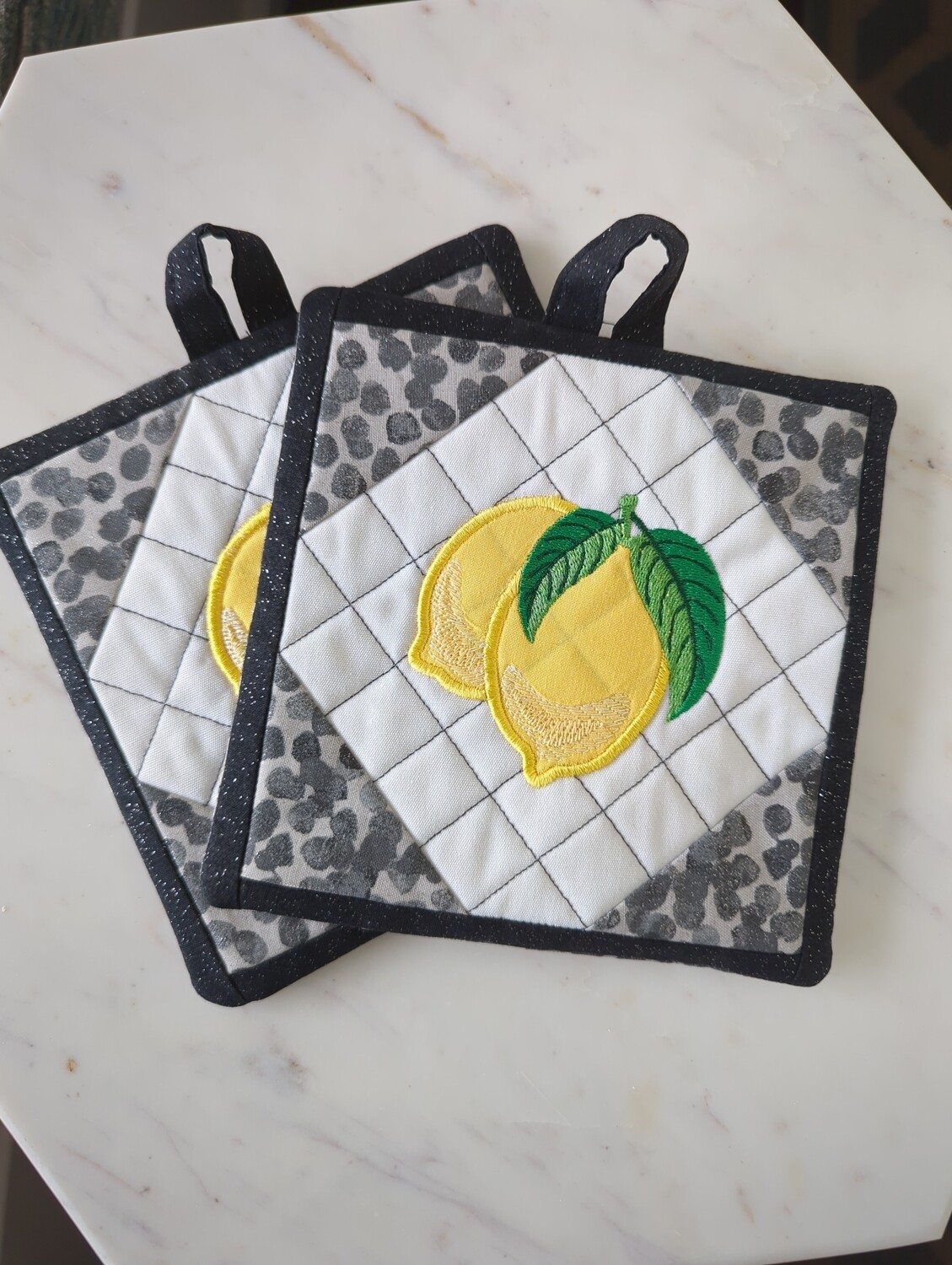 Lemon Quilted Patchwork Pot Holders