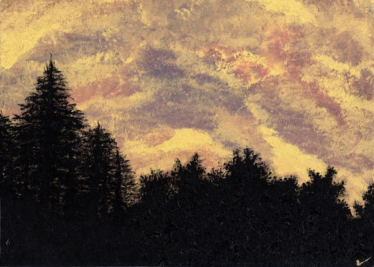 "Golden Sunset Pines" -  Original Painting Matted