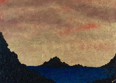 "Ocean Gold Sunset" -  Original Painting Matted