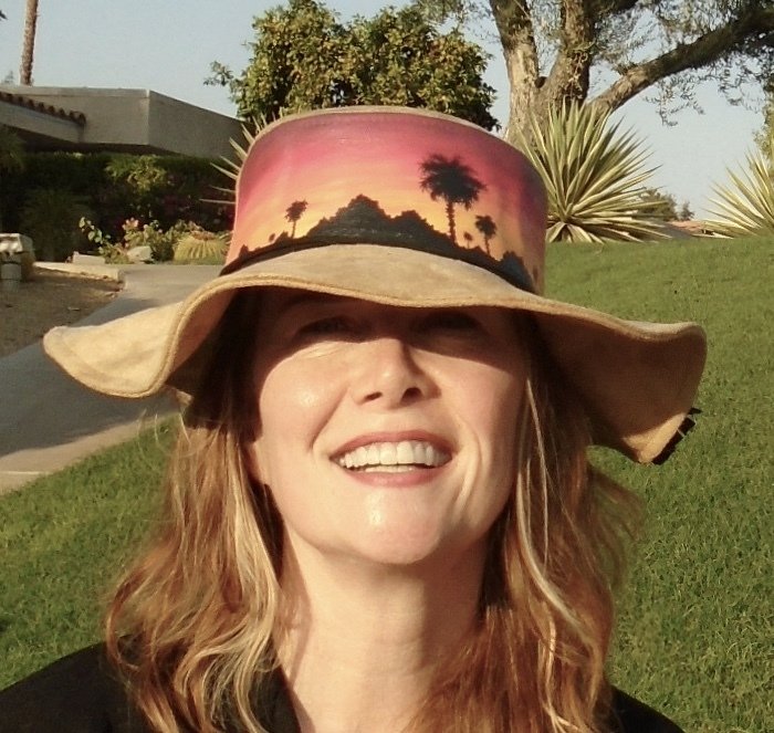 Hand-painted "Sunset Palms" Hippy Brim Faux Suede Hat